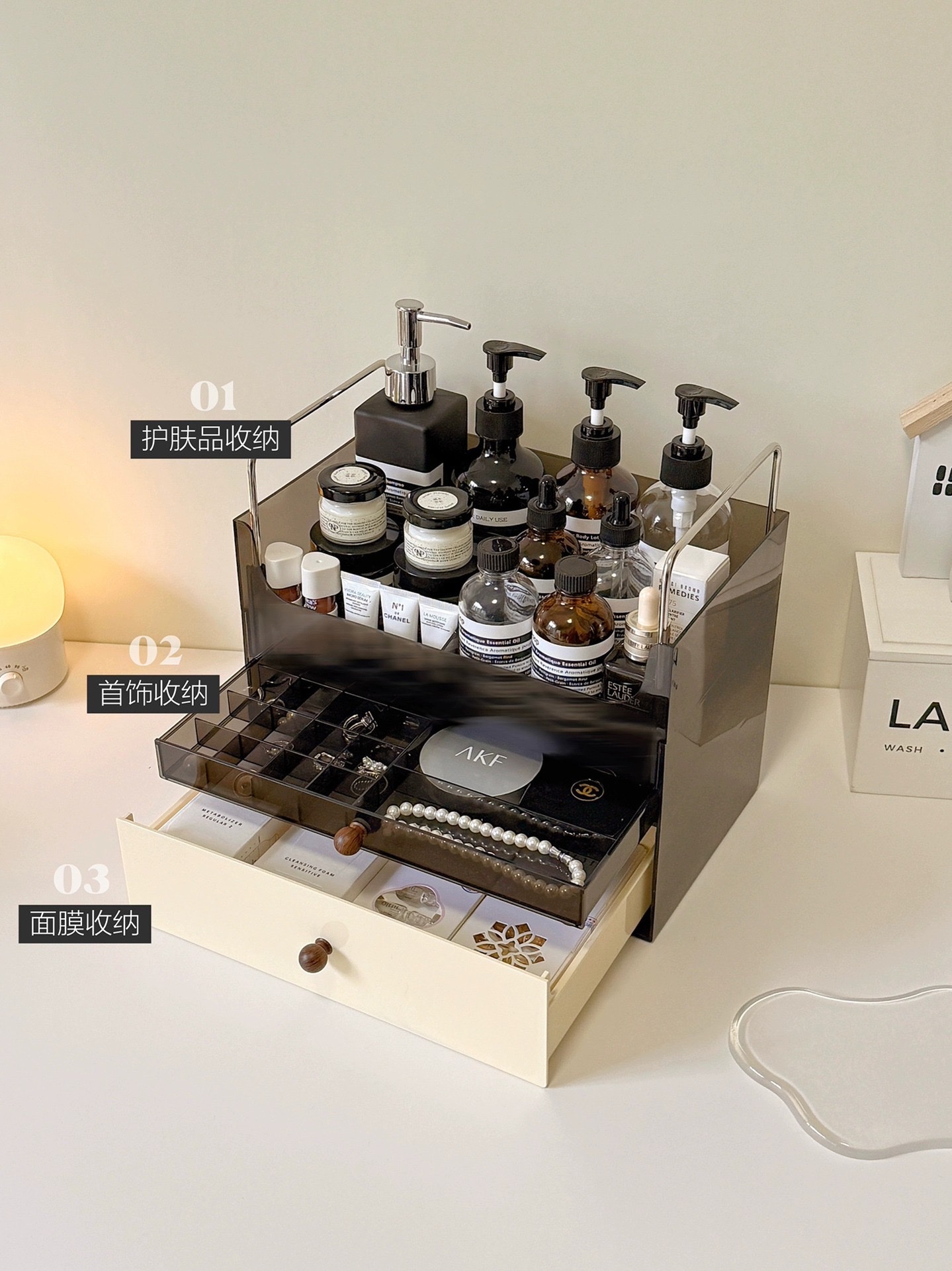 Basket cosmetic storage box, desktop with a high-end feel, drawer-style dressing table, skin care product rack detail image 2