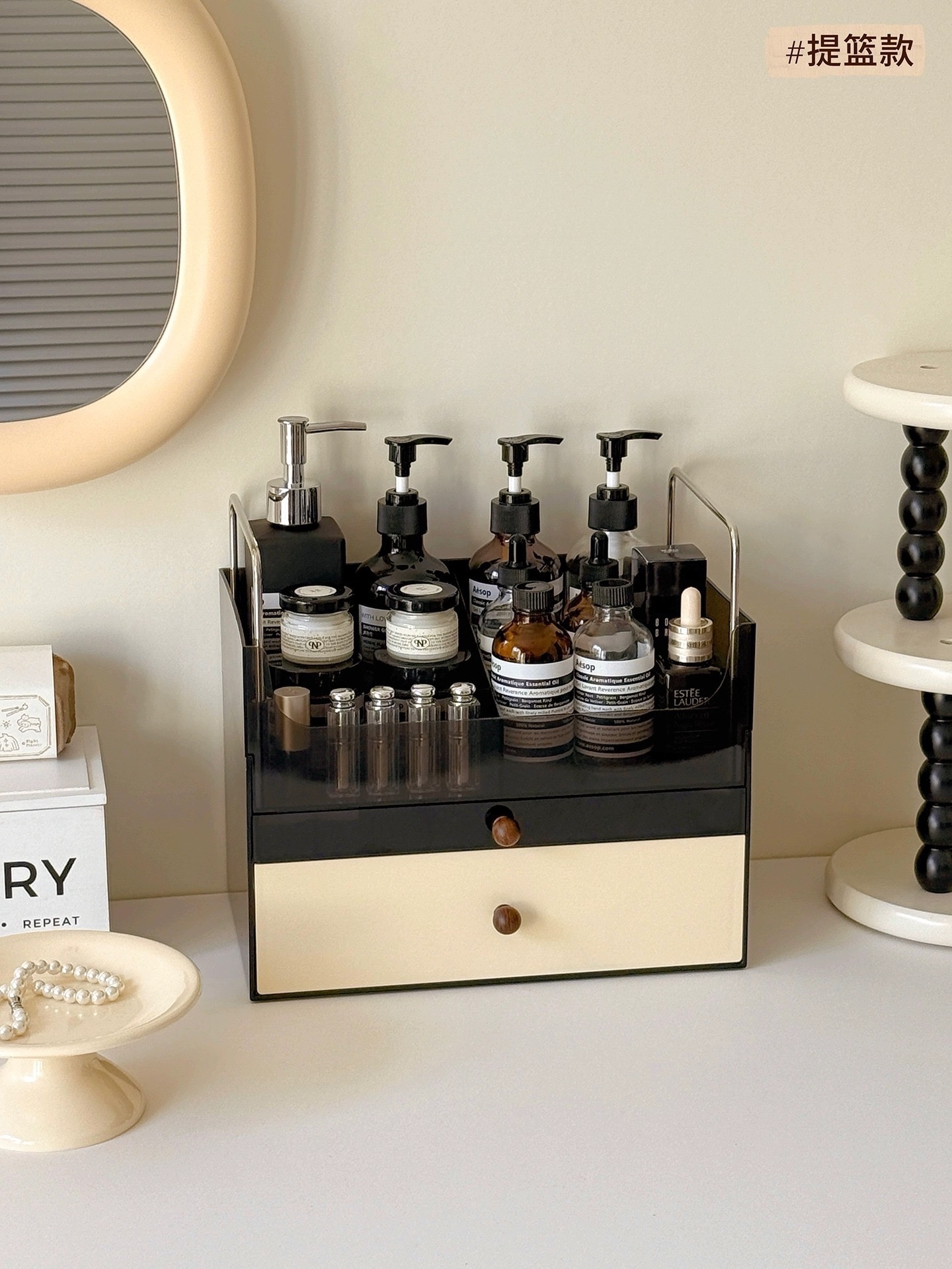 Basket cosmetic storage box, desktop with a high-end feel, drawer-style dressing table, skin care product rack detail image 3