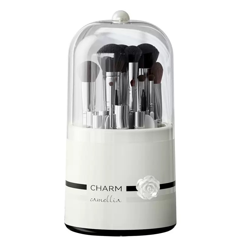 Camellia high-end makeup brush storage bucket, large-capacity lipstick shelf, dust-proof rotating cylinder, desktop cosmetics storage box detail image 5