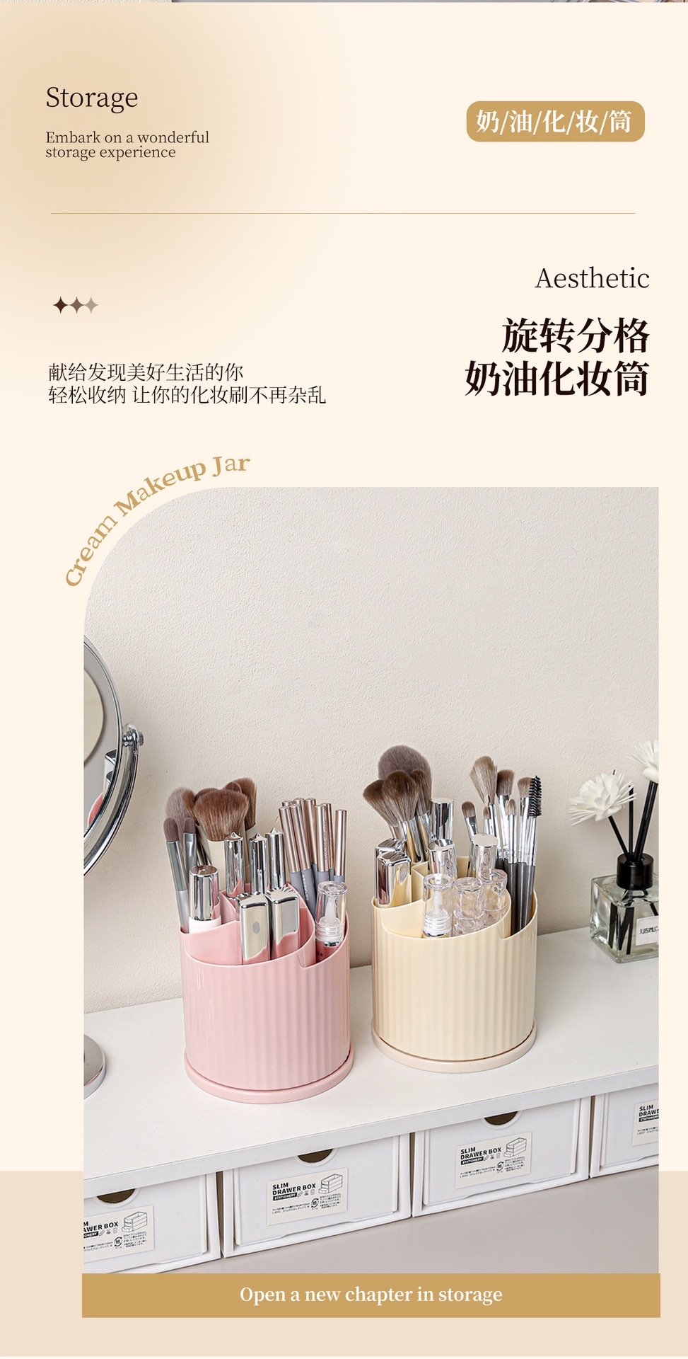 Multi-functional rotating storage box, compartmentalized office stationery, dormitory cosmetics storage box, desktop storage, pen holder detail image 2