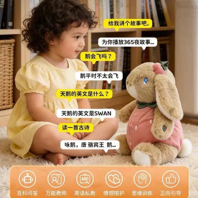 Cross-border AI toys, AI plush toys, strawberry rabbit soothing toys, companion early education AI doll toys, baby toys detail image 3