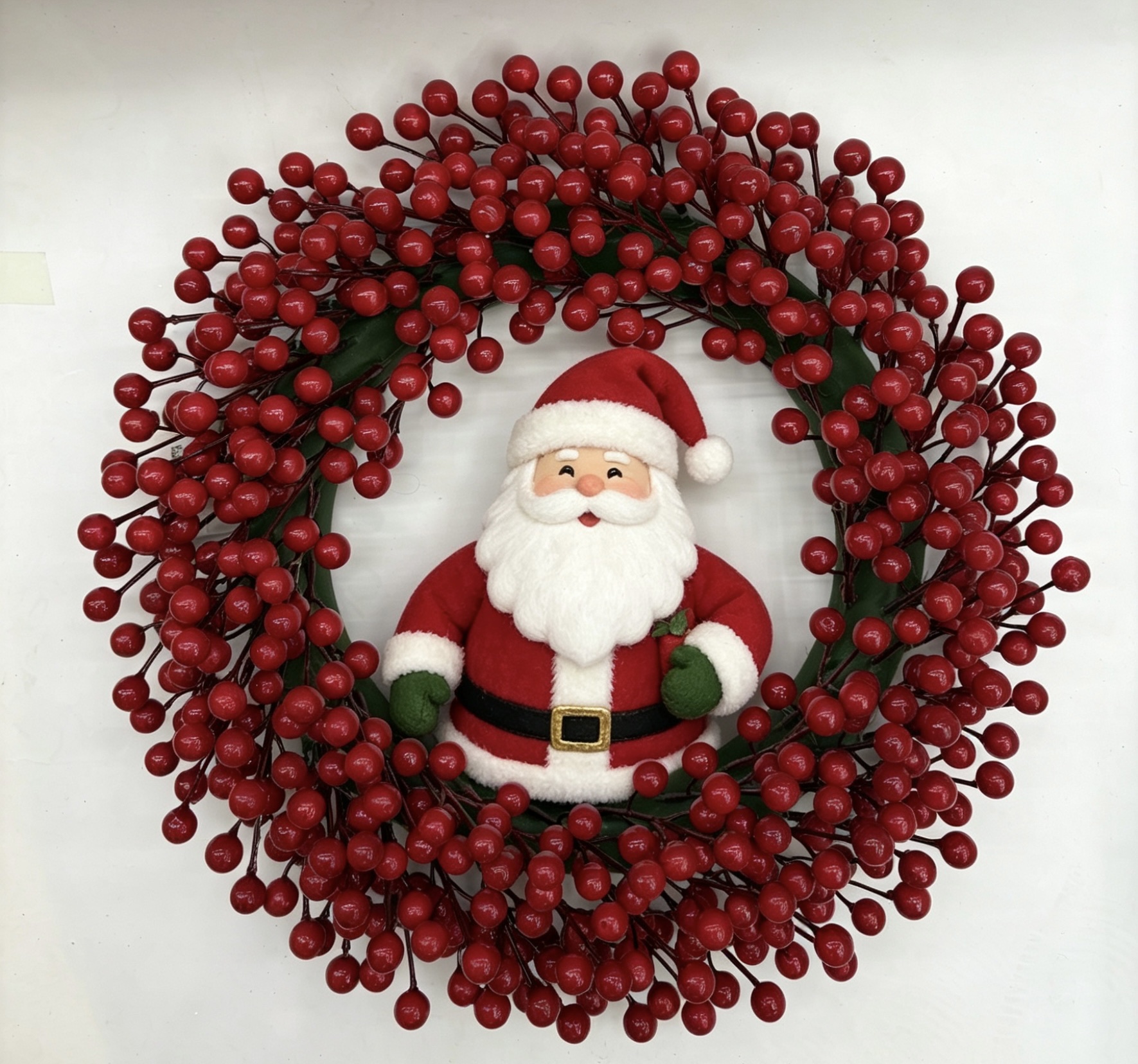 40 cm red fruit wreath, Christmas decorative wreath, colored light, pinecone, Santa Claus wreath, Christmas pendant, window display scene detail image 3