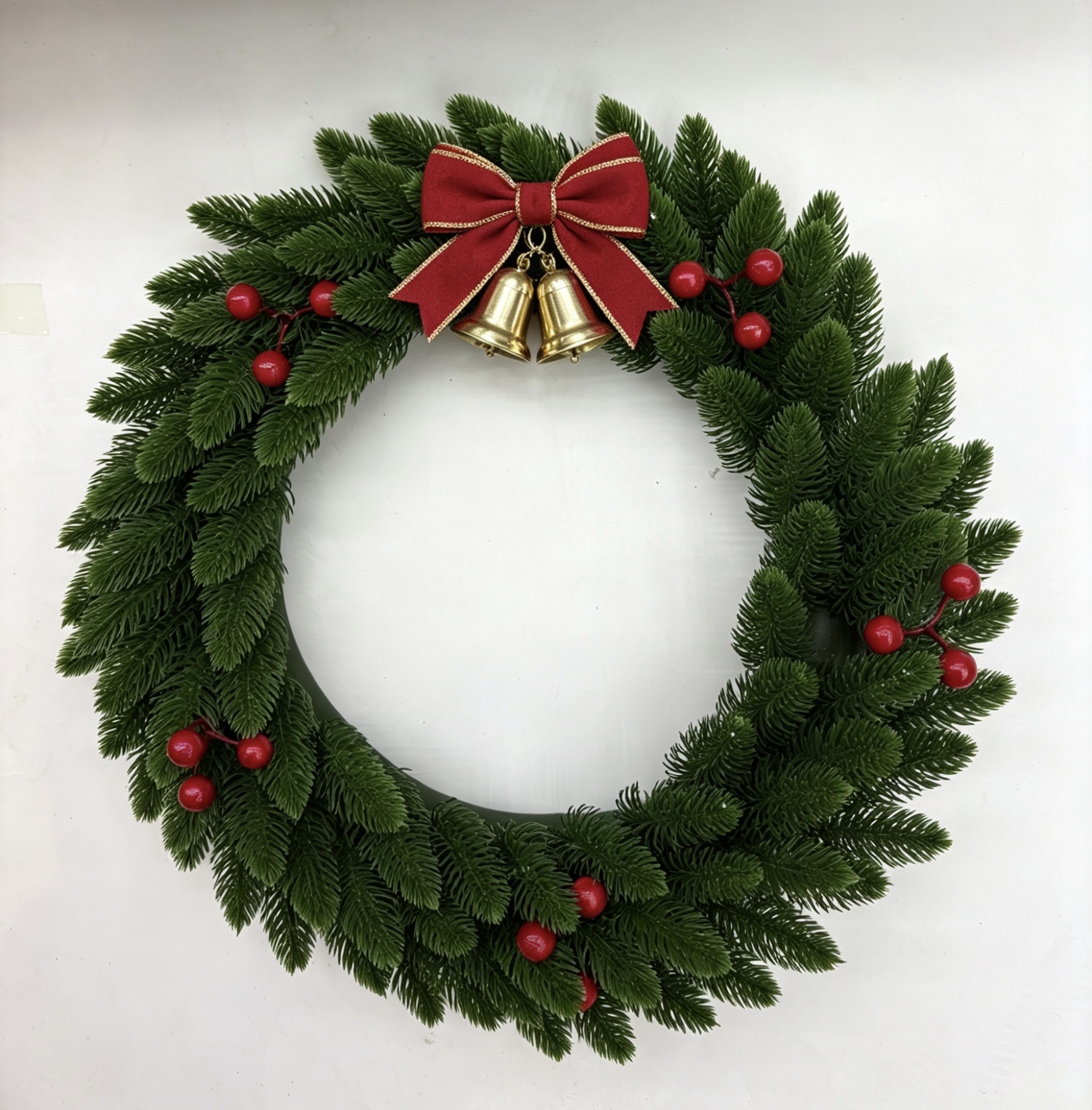 4 0 C m P E Head Christmas decorative wreath, colorful light, bow, pinecone, bell wreath, Christmas pendant, window display, Christmas scene detail image 4