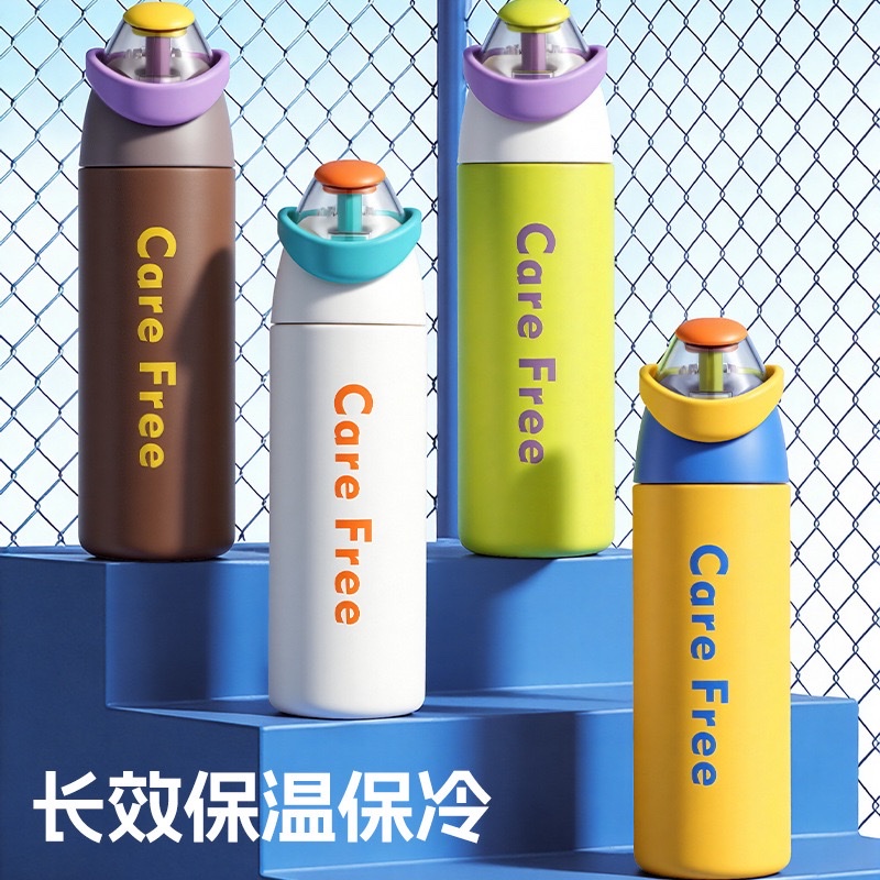 Double-drinking sports water cup, large-capacity travel outdoor portable insulated cup, portable car straw sports water bottle