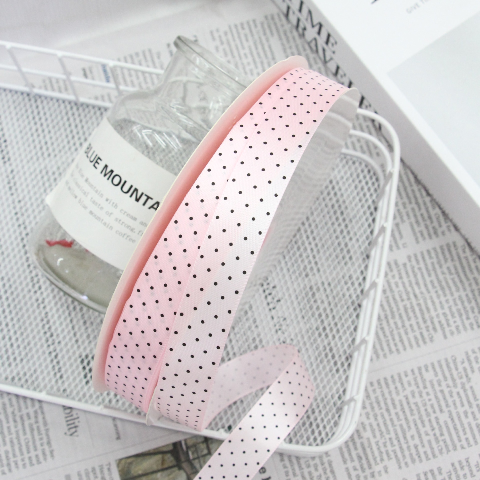 Polka dot ribbon decoration, pink and cute hair tie, women's style Item Picture