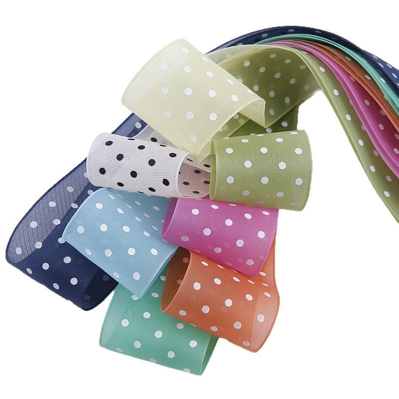 A fashionable and cute hair accessory ribbon set decorated with colorful polka dot ribbons Application Scenario