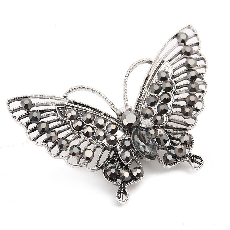 European and American fashion, individual, retro alloy, diamond-encrusted crystal, hollowed-out butterfly brooch women's clothing accessories detail image 9