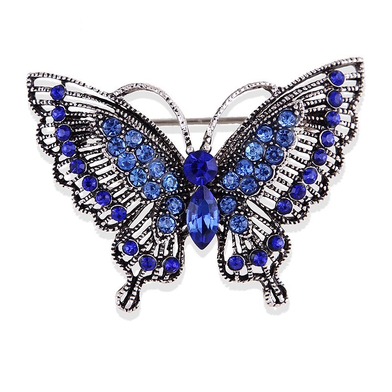 European and American fashion, individual, retro alloy, diamond-encrusted crystal, hollowed-out butterfly brooch women's clothing accessories detail image 8