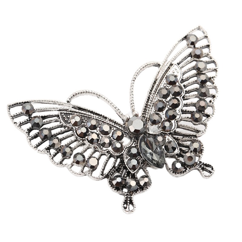 European and American fashion, individual, retro alloy, diamond-encrusted crystal, hollowed-out butterfly brooch women's clothing accessories detail image 5