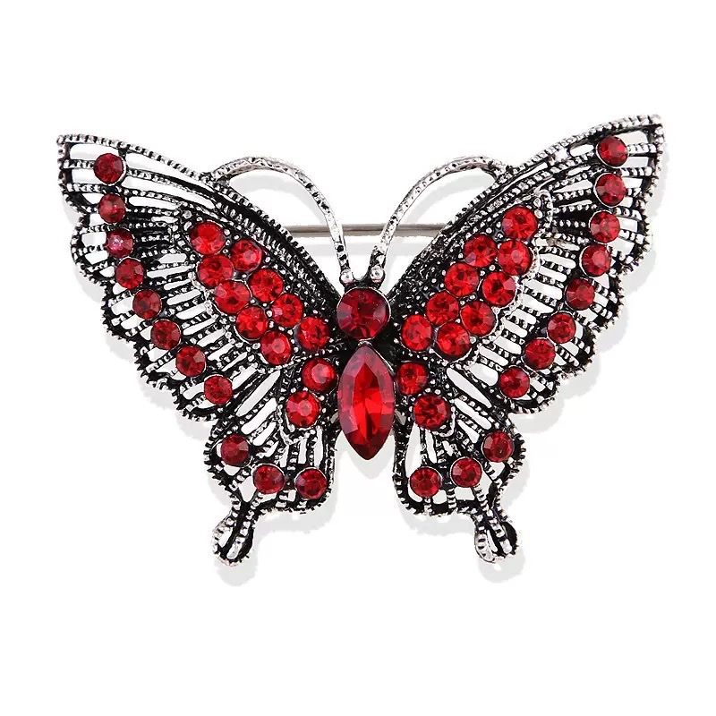 European and American fashion, individual, retro alloy, diamond-encrusted crystal, hollowed-out butterfly brooch women's clothing accessories Specification image