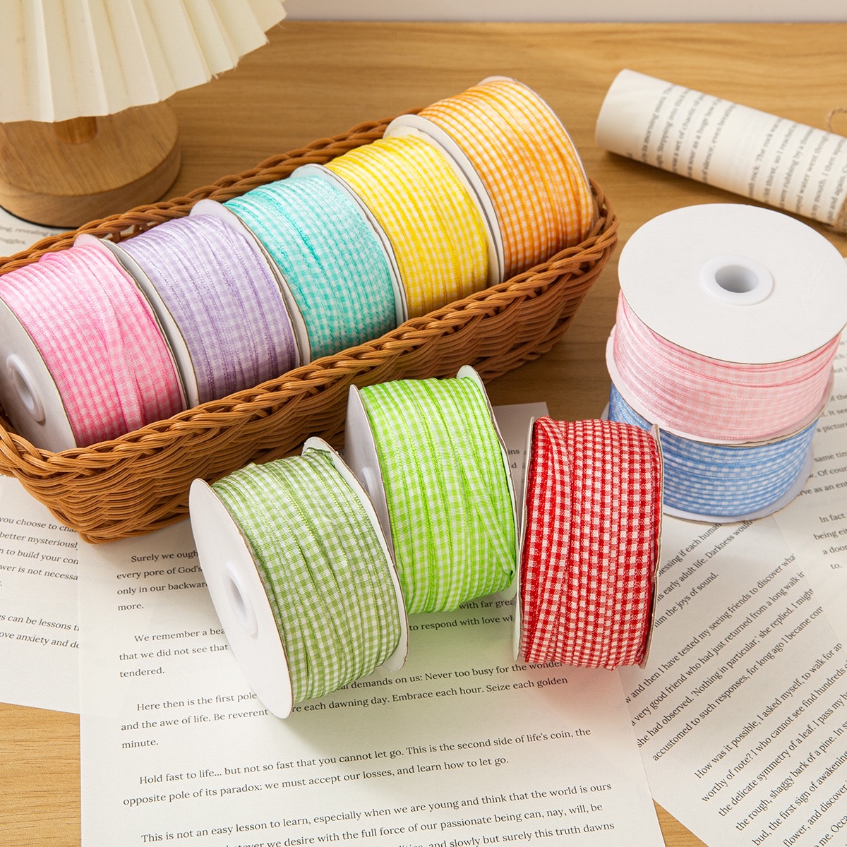 Checkered ribbons, baking packaging ribbons, diy handmade hair accessories, flower ribbons, flower bouquets, binding straps, decorative materials, wedding