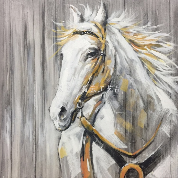 A white oil painting of a horse's head for hanging in the living room as an artistic wall decoration