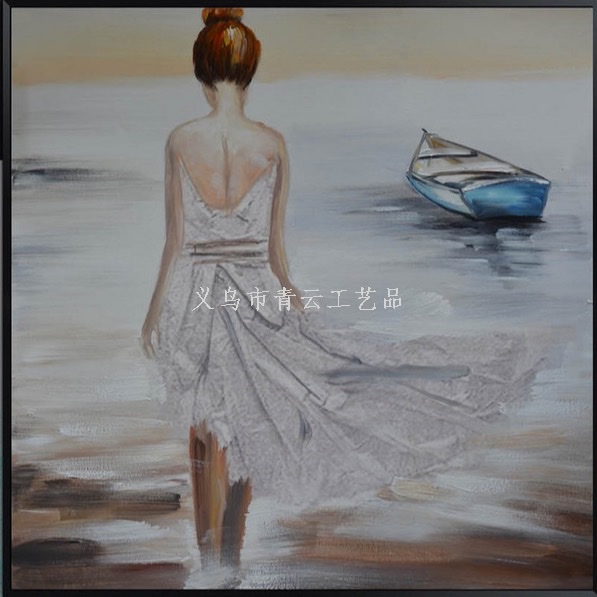 A woman walking by the seaside, oil painting, decorative painting, living room art painting