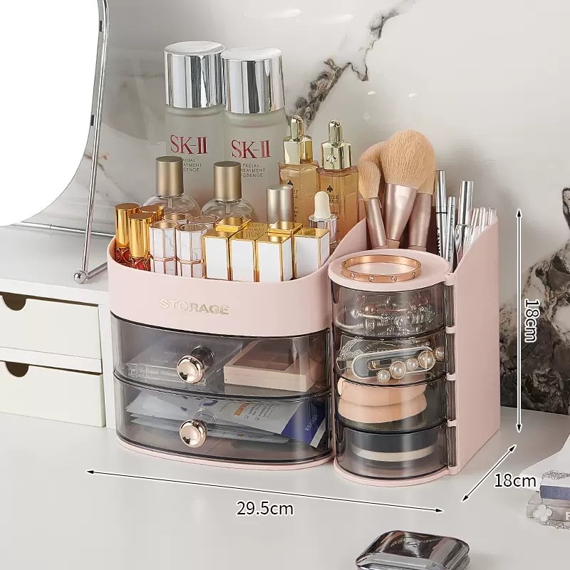 Cosmetics storage box, dressing table, skin care product rack, makeup brush desktop, large-capacity organization box Application Scenario