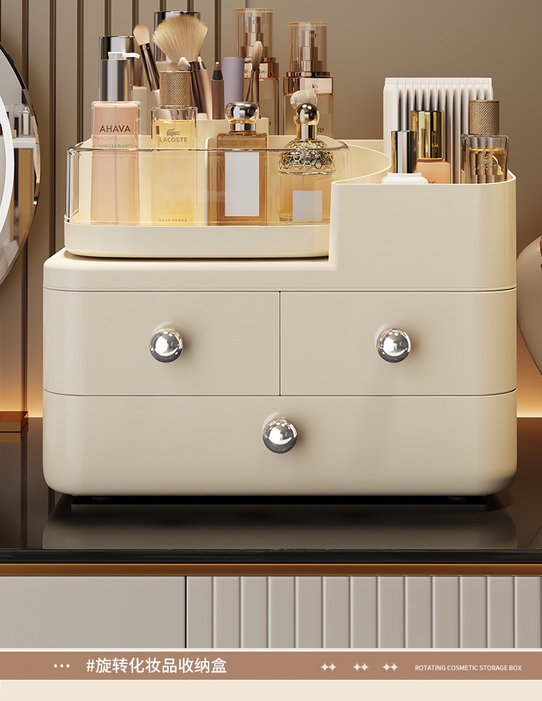 Rotatable cosmetics storage box, home desktop organization, drawer-type skin care product rack, large-capacity organization box detail image 2