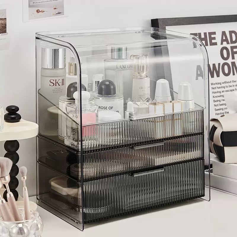 Light luxury internet-famous cosmetics storage box, dormitory desk dust-proof home organization box, dressing table, skin care products shelf Item Picture