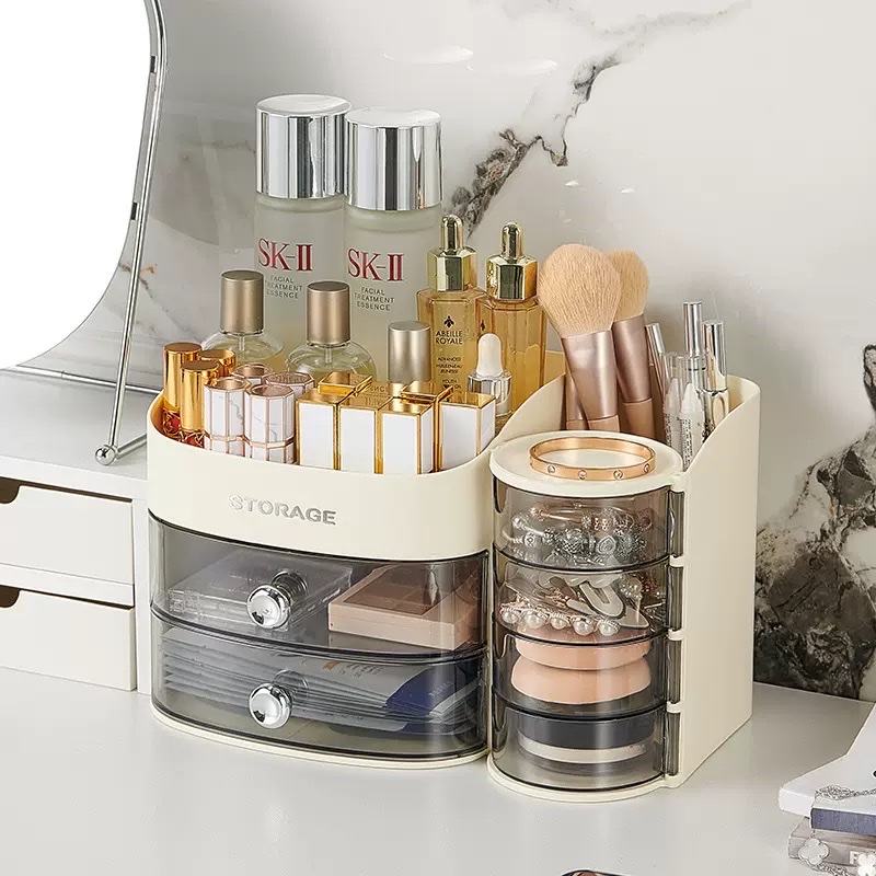 Cosmetics storage box, dressing table, skin care product rack, makeup brush desktop, large-capacity organization box