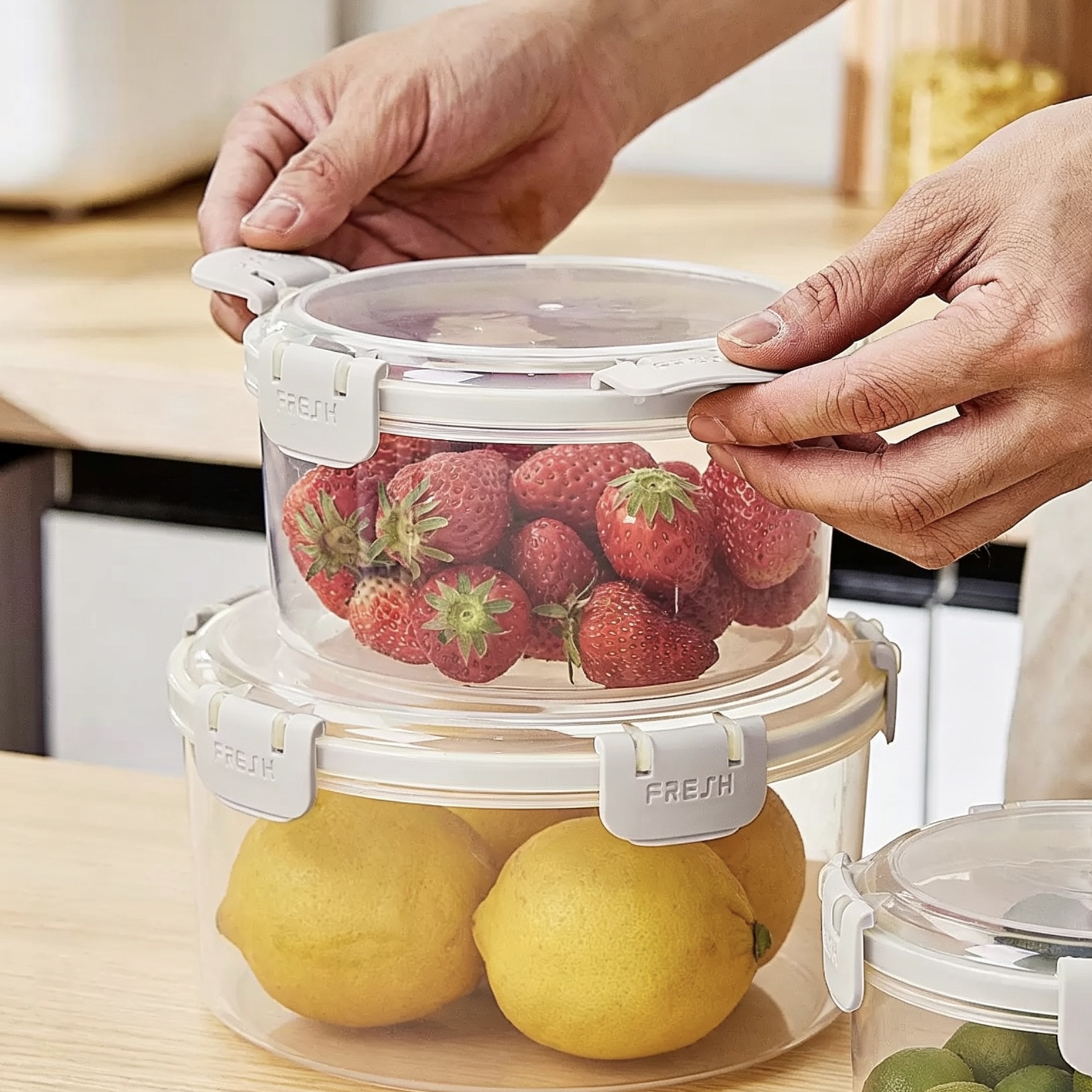 The large-capacity kitchen storage box is sealed and leak-proof, and can be stacked details Picture