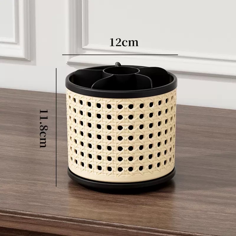 Chinese-style dressing table, lipstick and eyeshadow storage rack, desktop pen holder, rotating, large-capacity, compartmentalized makeup brush storage cylinder Item Picture