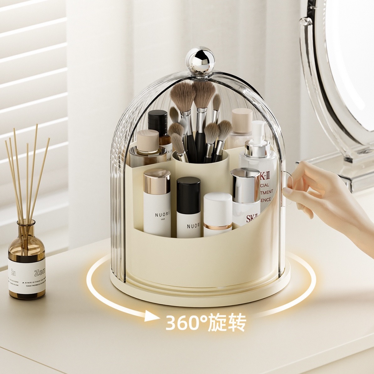 High appearance level makeup storage box, transparent rotating makeup brush set, dust-proof compartmentalized lipstick and eyebrow pencil desktop storage box detail image 1