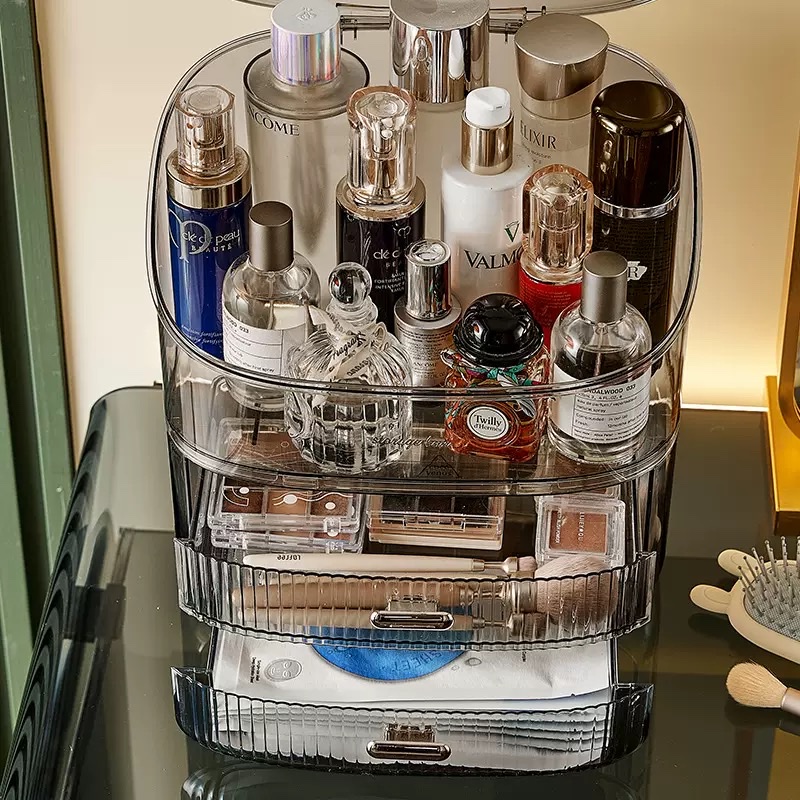 Cosmetics storage box, popular light luxury desktop, large-capacity dust-proof storage rack, skin care product compartmentalized storage box details Picture