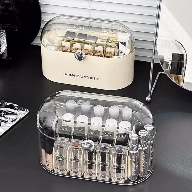 Desktop cosmetics storage box, transparent acrylic lipstick box, dressing table, skin care products organization box with lid, dust-proof