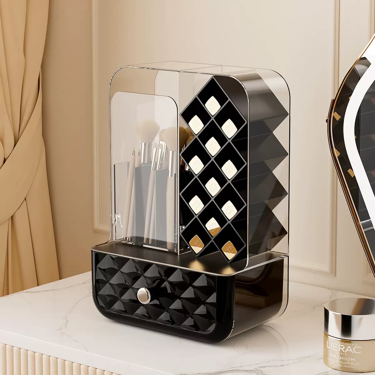 Portable dust-proof layered storage box for makeup brushes and lipsticks Specification image