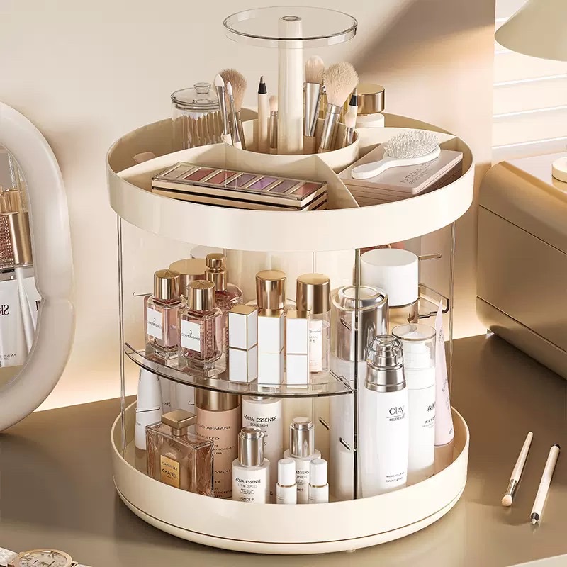 Cosmetics storage box, desktop rotating storage rack, dressing table, high-end look, lipstick, makeup brush, transparent storage cylinder Application Scenario