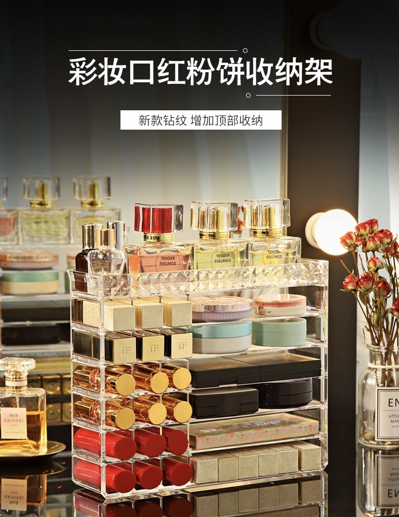 Lipstick storage rack, multi-layered separated makeup storage box, desktop shelf, beauty tool storage box detail image 2