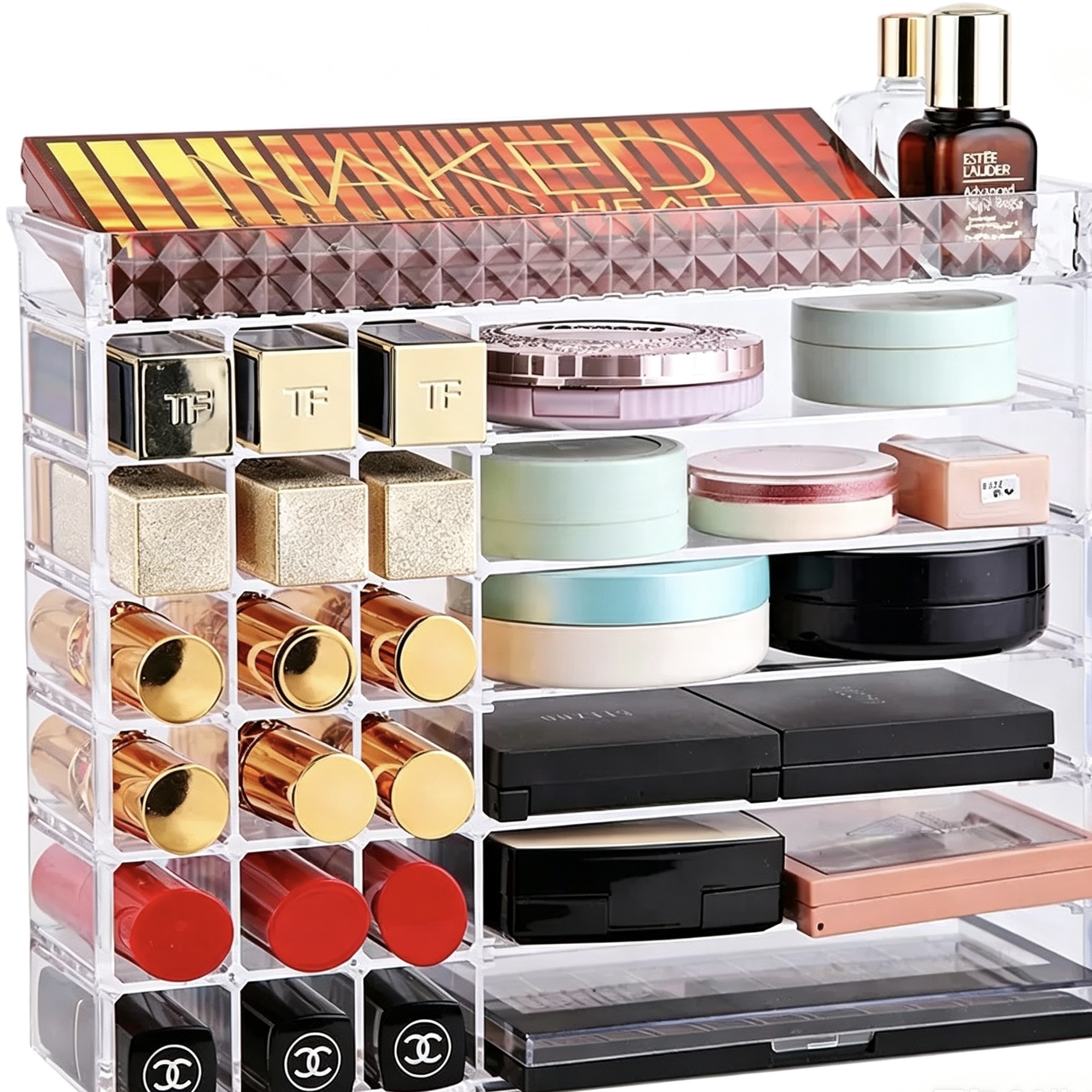 Lipstick storage rack, multi-layered separated makeup storage box, desktop shelf, beauty tool storage box Specification image