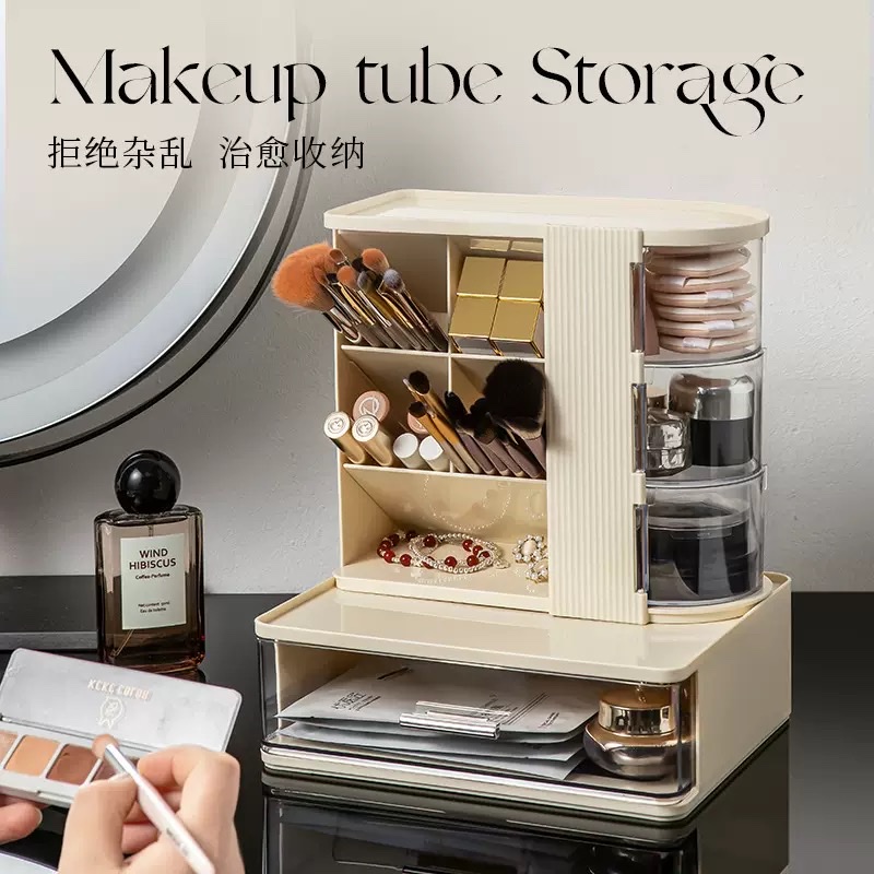 Makeup brush storage box, dressing table, large-capacity eyeshadow brush, eyebrow pencil, lipstick stand, desktop, high appearance level details Picture