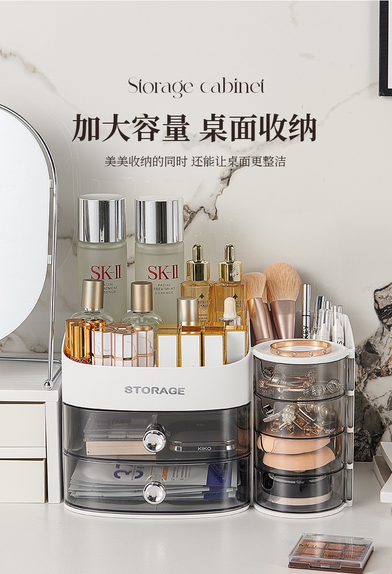 Cosmetics storage box, dressing table, skin care product rack, makeup brush desktop, large-capacity organization box detail image 2