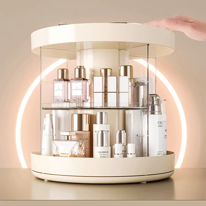 Cosmetics storage box, desktop rotating storage rack, dressing table, high-end look, lipstick, makeup brush, transparent storage cylinder details Picture