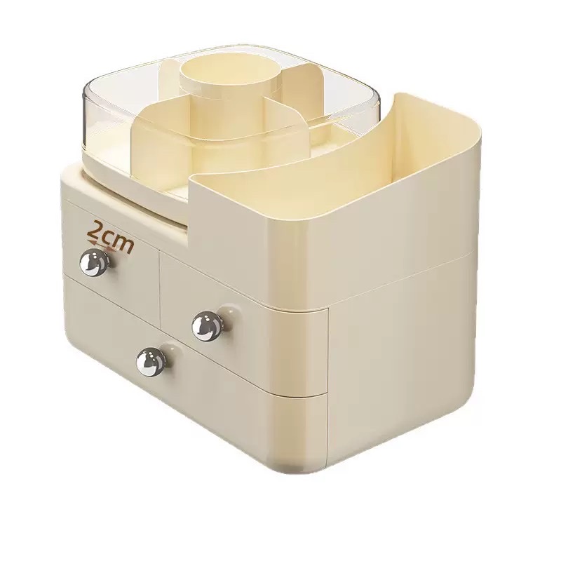 Rotatable cosmetics storage box, home desktop organization, drawer-type skin care product rack, large-capacity organization box Application Scenario