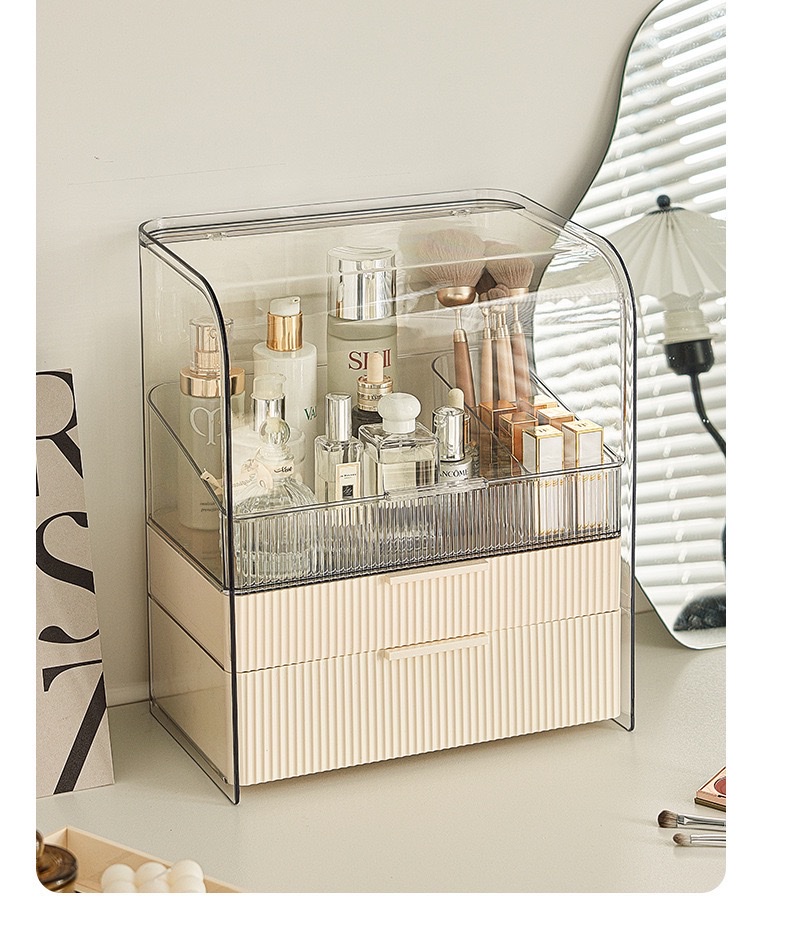 Light luxury internet-famous cosmetics storage box, dormitory desk dust-proof home organization box, dressing table, skin care products shelf detail image 2