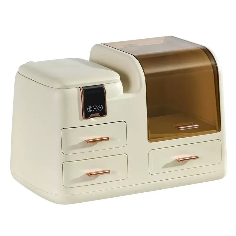 Cosmetics storage box with mirror, desktop, dressing table, integrated storage rack, dust-proof, large-capacity skin care products storage box - Basic model details Picture