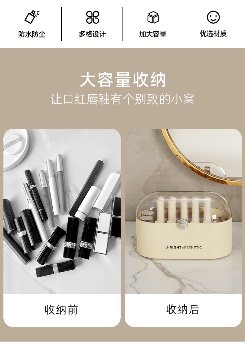 Desktop cosmetics storage box, transparent acrylic lipstick box, dressing table, skin care products organization box with lid, dust-proof detail image 1