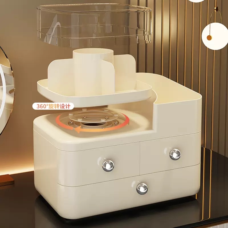 Rotatable cosmetics storage box, home desktop organization, drawer-type skin care product rack, large-capacity organization box Specification image