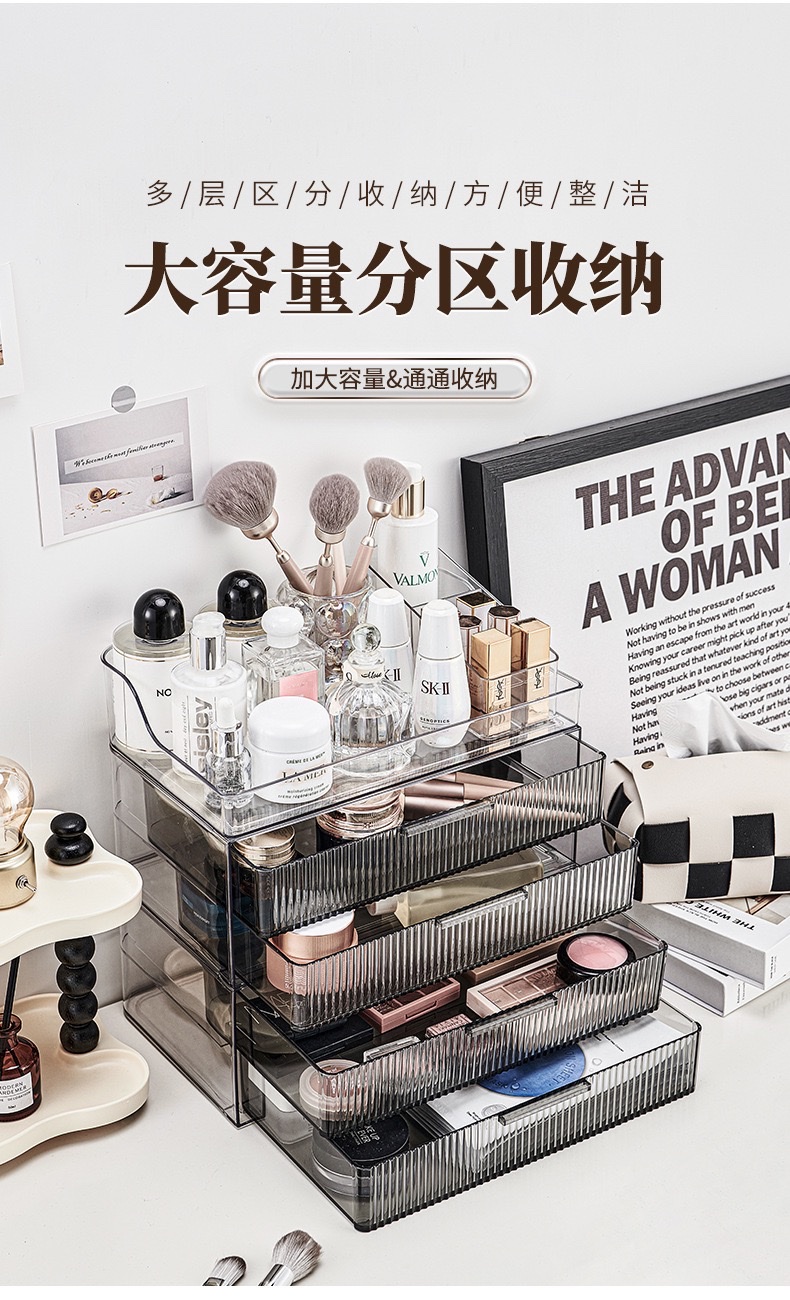 Light luxury internet-famous cosmetics storage box, dormitory desk dust-proof home organization box, dressing table, skin care products shelf detail image 3