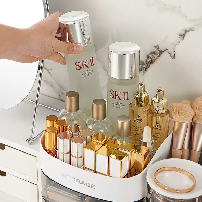 Cosmetics storage box, dressing table, skin care product rack, makeup brush desktop, large-capacity organization box details Picture