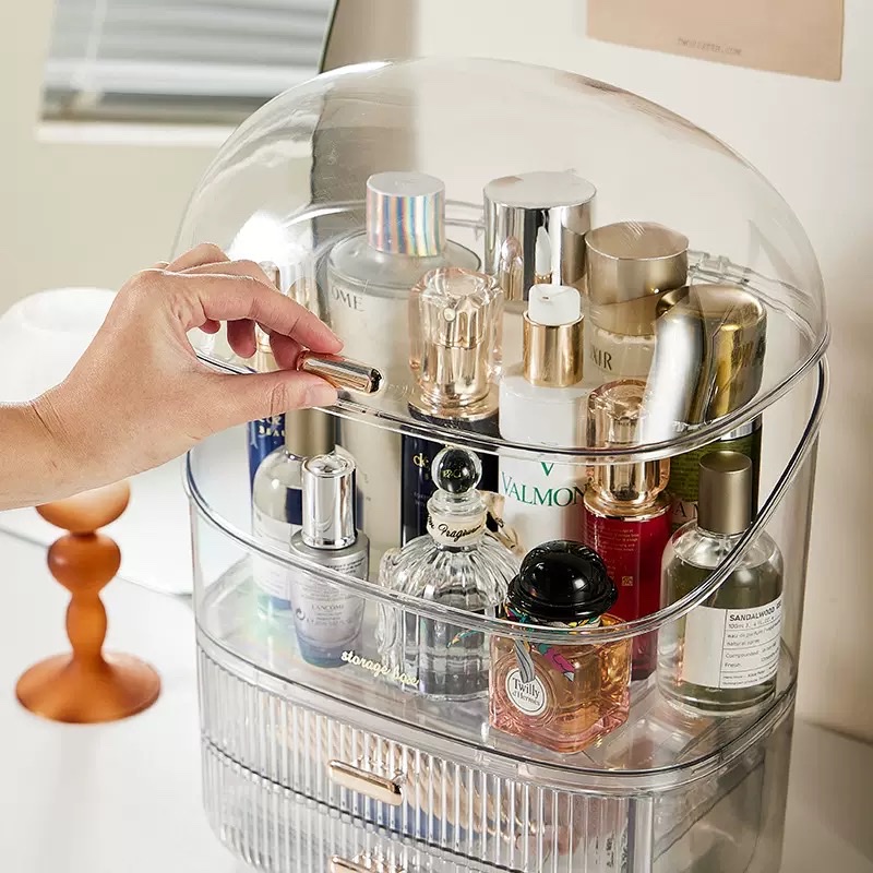 Cosmetics storage box, popular light luxury desktop, large-capacity dust-proof storage rack, skin care product compartmentalized storage box