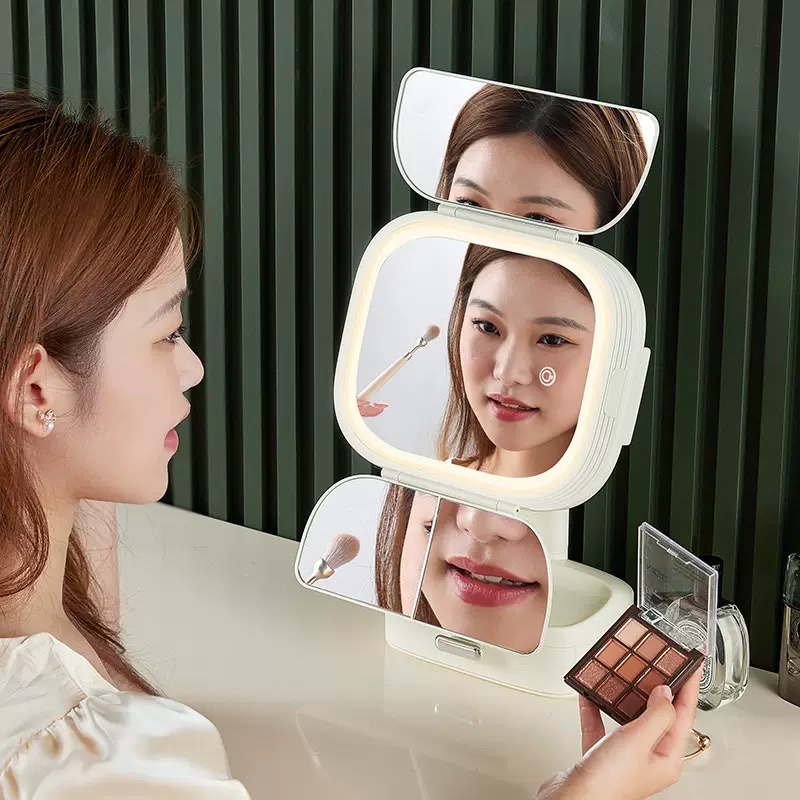 The desktop makeup mirror and dressing table are equipped with lighting to fill in the light. It is a multi-functional beauty mirror for home use in student dormitories and bedrooms