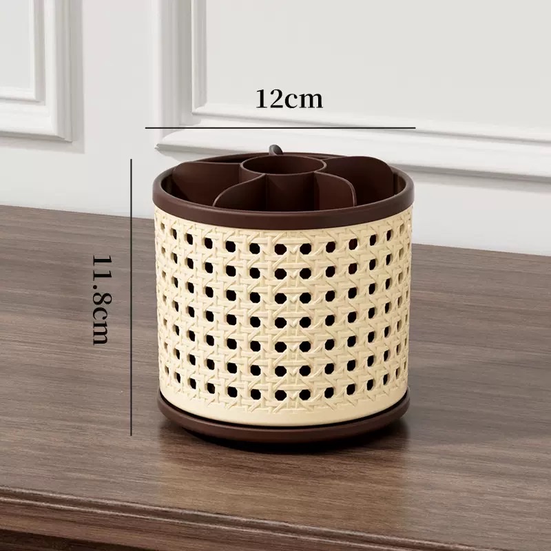 Chinese-style dressing table, lipstick and eyeshadow storage rack, desktop pen holder, rotating, large-capacity, compartmentalized makeup brush storage cylinder Application Scenario