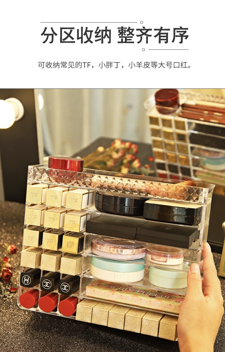 Lipstick storage rack, multi-layered separated makeup storage box, desktop shelf, beauty tool storage box detail image 1
