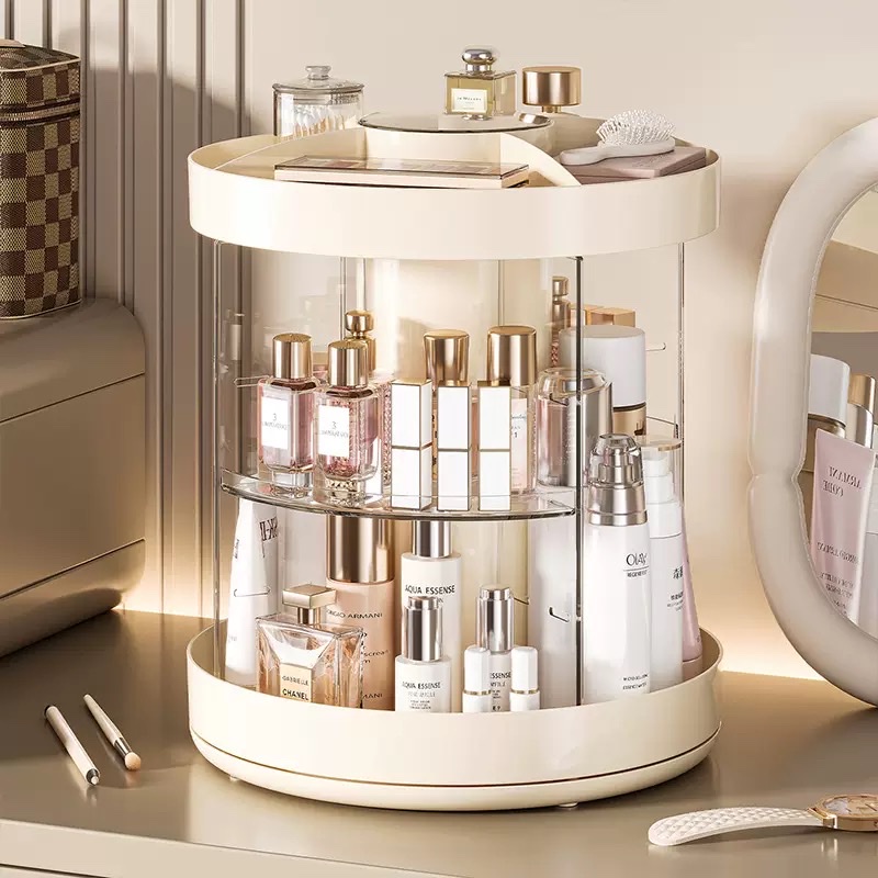 Cosmetics storage box, desktop rotating storage rack, dressing table, high-end look, lipstick, makeup brush, transparent storage cylinder Item Picture
