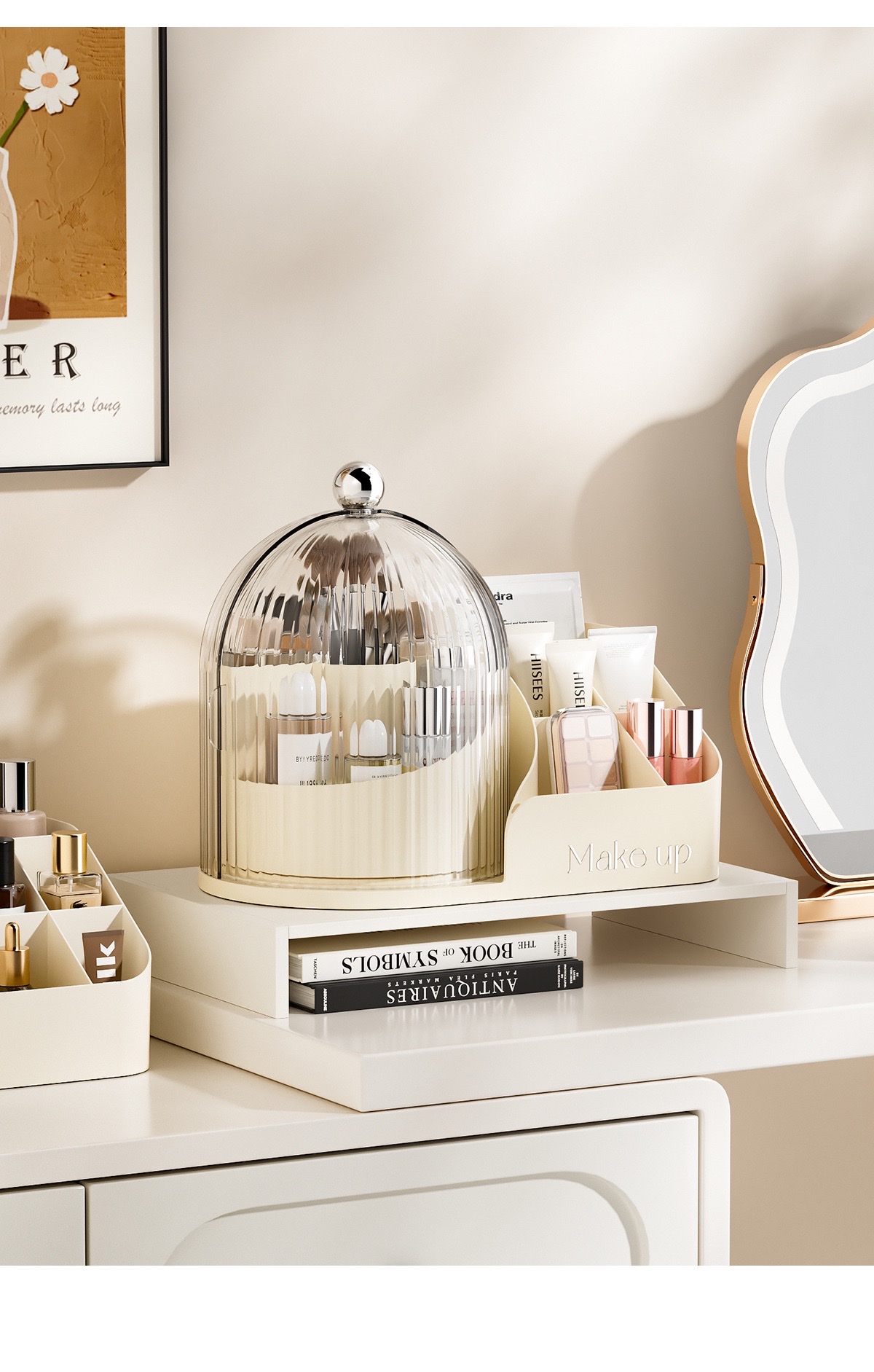 High-appearance-level makeup storage box, transparent rotating makeup brush set, dust-proof compartmentalized lipstick and eyebrow pencil desktop storage detail image 3