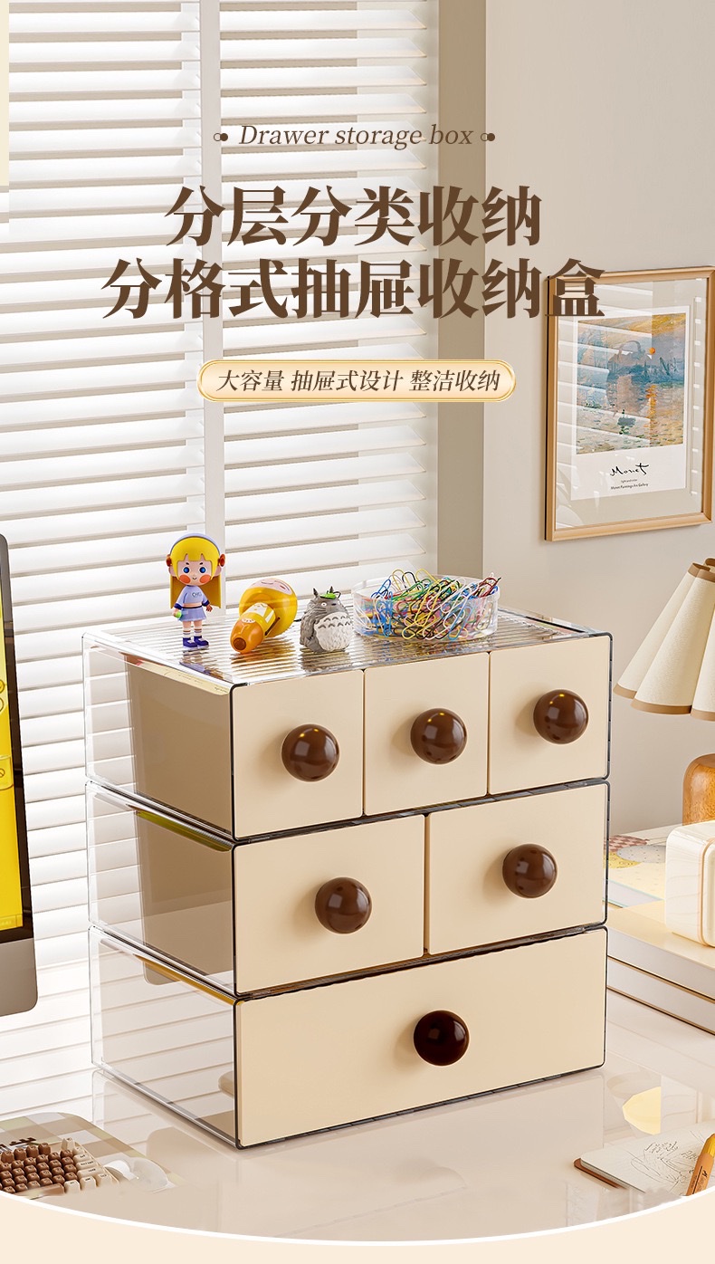 Desktop storage box, drawer-style ins retro style storage box, student desktop miscellaneous storage box, large capacity detail image 1