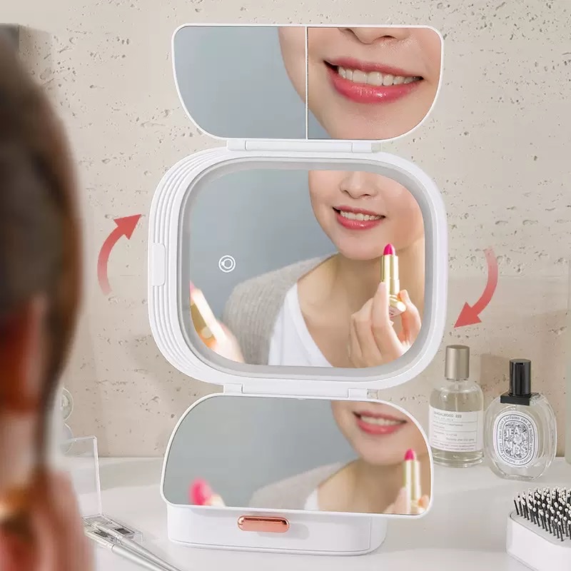 The desktop makeup mirror and dressing table are equipped with lighting to fill in the light. It is a multi-functional beauty mirror for home use in student dormitories and bedrooms details Picture