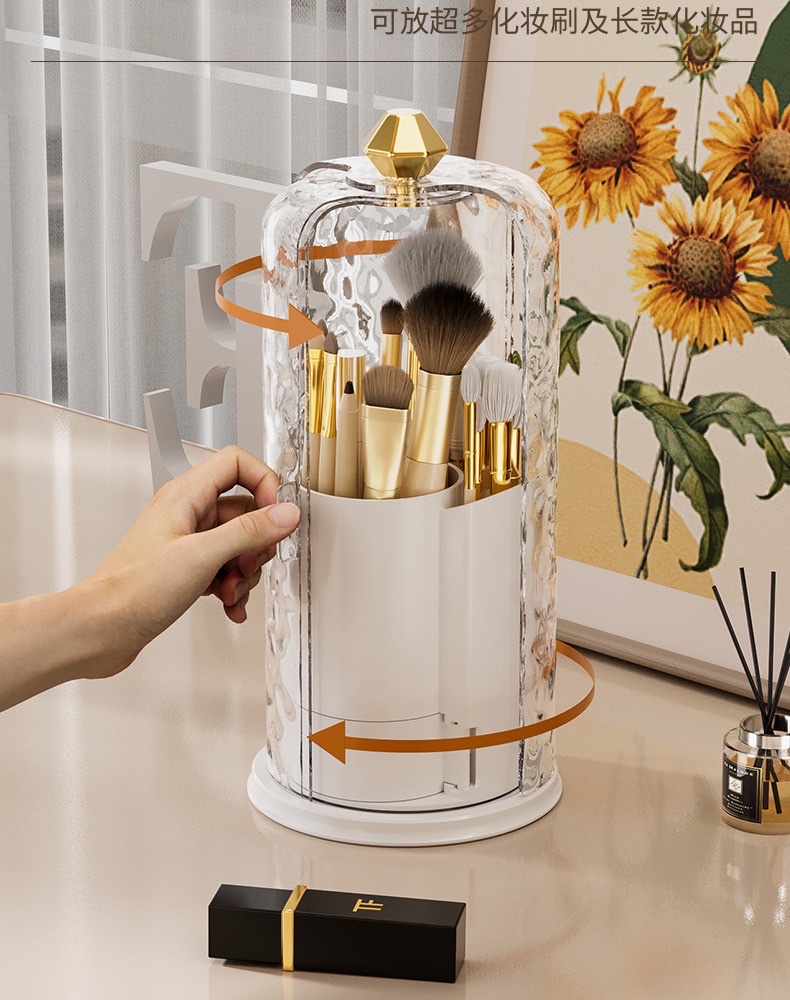 Rotating makeup brush storage holder, dust-proof compartmentalized desktop cosmetics storage box, dressing table, pen holder, lipstick shelf detail image 12