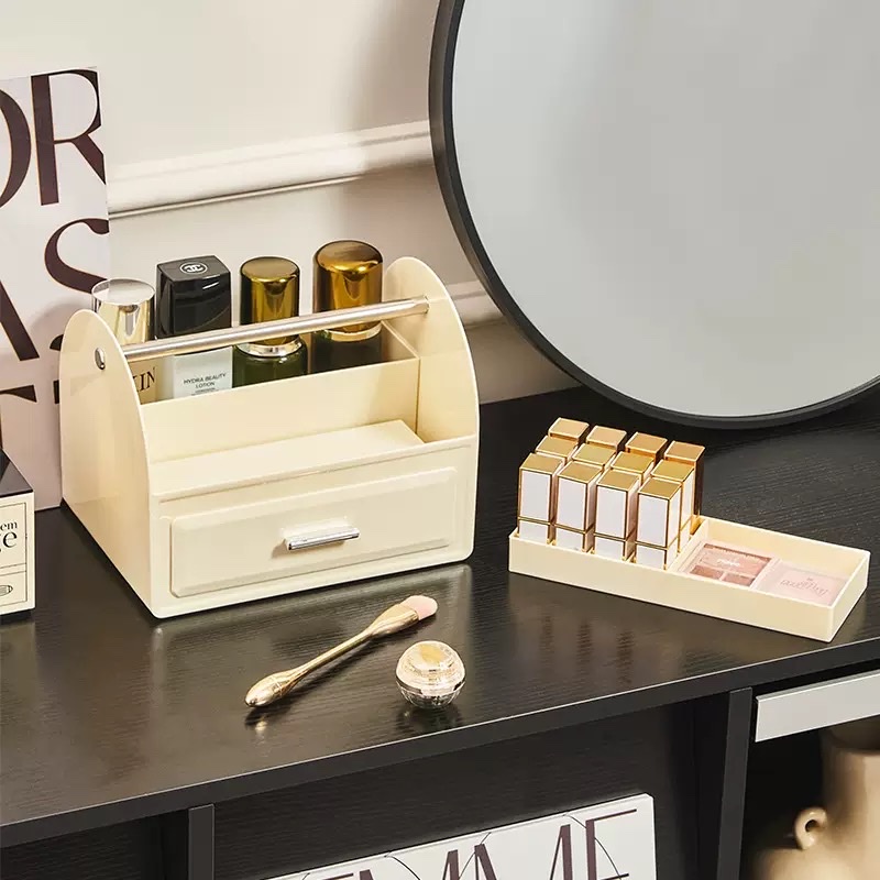 Portable compartments for cosmetics storage box, transparent dressing table shelf, high-end desktop cosmetics storage box Item Picture